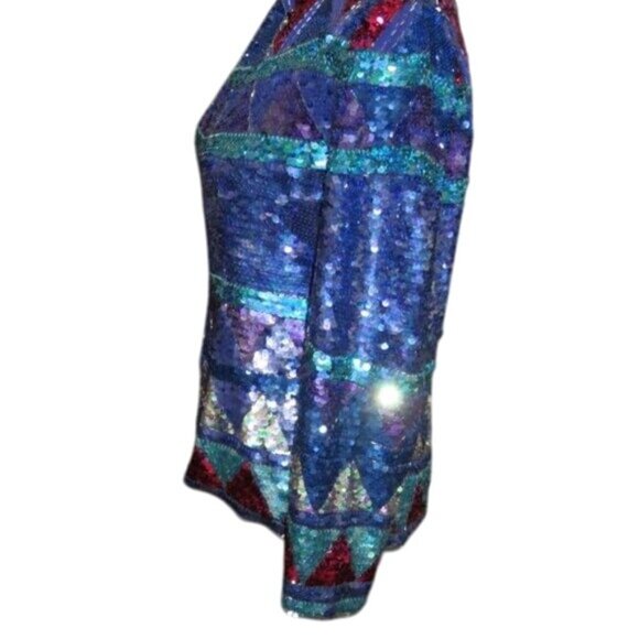 A.J. Bari 100% Silk Shimmer Sequin Long Sleeve Evening Wear Top size 8 M Vintage - Picture 6 of 11